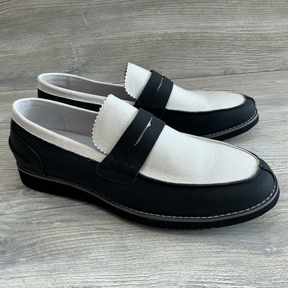 Marc Nolan Abe Black White Leather Slip On Penny Casual Loafers Mens Size 16